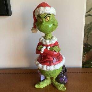 Large Jim Shore Grinch Christmas Figurine with Santa Hat
